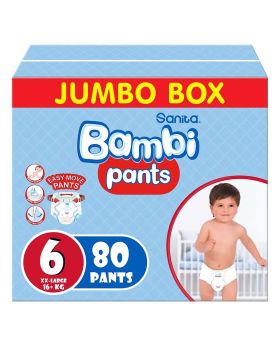 Sanita Bambi Easy Move Baby Diaper Pants, Size 6, XX-Large For 16+ Kg Baby, Jumbo Pack of 80's
