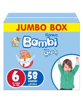 Sanita Bambi Tom And Jerry Baby Diapers, Size 6, XX-Large For 16+ Kg Baby, Jumbo Box of 58's