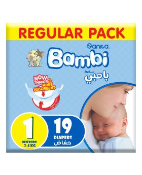 Sanita Bambi Tom And Jerry Baby Diapers, Size 1, For Newborn Baby With 2-4 Kg, Regular Pack of 19's 