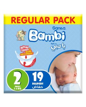 Sanita Bambi Tom And Jerry Baby Diapers, Size 2, Small For 3-6 Kg Baby, Regular Pack of 19's 