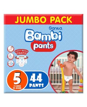 Sanita Bambi Easy Move Baby Diaper Pants, Size 5, X-Large For Baby 12-18 Kg Baby, Jumbo Pack of 44's