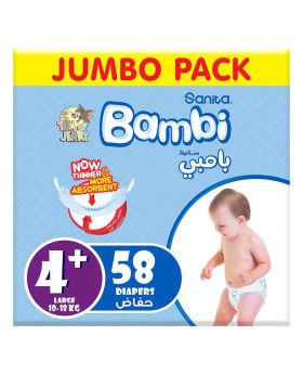Sanita Bambi Tom And Jerry Baby Diapers, Size 4+, Large, For 10-18kg Baby, Jumbo Pack of 58's