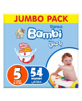 Sanita Bambi Tom And Jerry Baby Diapers, Size 5, X-Large For 12-22 Kg Baby, Jumbo Pack of 54's