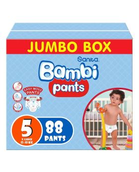 Sanita Bambi Easy Move Baby Diaper Pants, Size 5, X-Large For Baby 12-18 Kg Baby, Jumbo Pack of 88's