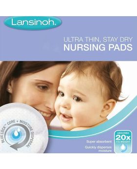 Lansinoh Ultra Thin Stay Dry Disposable Nursing Pads With Blue Lock Core, Pack of 24's