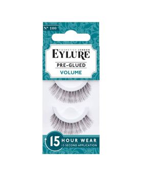 Eylure Pre-Glued False Eye Lashes 15Hr Wear- Volume No. 100, Pack of 1 Pair