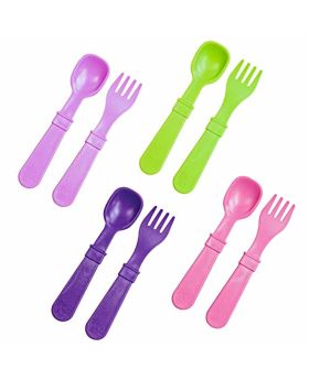 Re Play Feeding Utensil Set Of Spoon and Fork For Toddler & Infant, Butterfly/Purple Combo, Pack of 8 Pieces