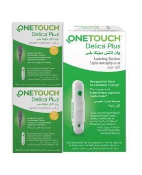 OneTouch Delica Plus Lancets 100*2 Boxes + Onetouch Delica Lancing Pen Device PROMOPACK