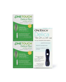 OneTouch Delica Plus Lancets 100*2 Boxes + Onetouch Delica Lancing Pen Device PROMOPACK