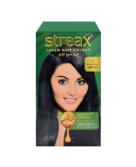 Streax Cream Hair Colour With Shine On Conditioner For All Hair Types - Natural Black 1