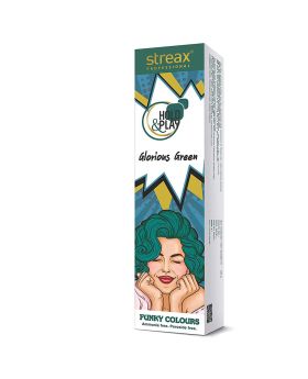 Streax Professional Hold & Play Ammonia & Peroxide - Free Funky Colors Semi-Permanent Hair Color Cream - Glorious Green 100g