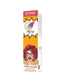 Streax Professional Hold & Play Ammonia & Peroxide - Free Funky Colors Semi-Permanent Hair Color Cream - Flirty Red 100g