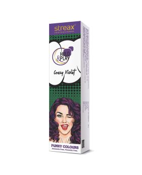 Streax Professional Hold & Play Ammonia & Peroxide - Free Funky Colors Semi-Permanent Hair Color Cream - Crazy Violet 100g