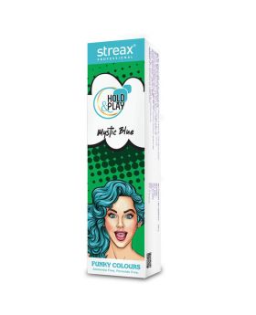 Streax Professional Hold & Play Ammonia & Peroxide - Free Funky Colors Semi-Permanent Hair Color Cream - Mystic Blue 100g