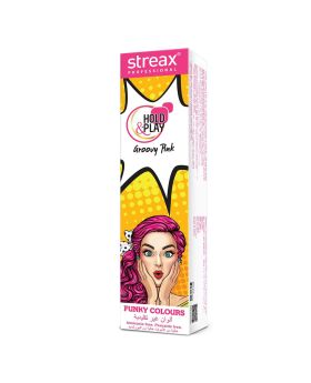 Streax Professional Hold & Play Ammonia & Peroxide - Free Funky Colors Semi-Permanent Hair Color Cream - Groovy Pink 100g