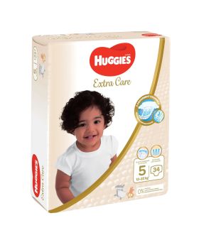 Huggies Extra Care Diapers, Size 5, For 12 -22 kg Baby, Pack of 34's - Special Price