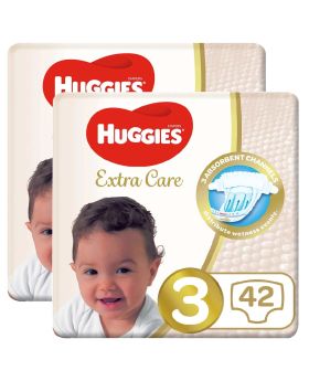 Huggies Extra Care Baby Diapers, Size 3, For 4-9kg Baby, Promo Pack of 2 x 42's, Special Price 35% Off