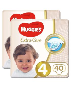Huggies Extra Care Baby Diapers, Size 4, For 8-14kg Baby, Promo Pack of 2 x 40's, Special Price 35% Off