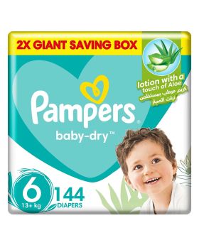 Pampers Baby-Dry Diapers With Aloe Vera Lotion & Leakage Protection, Size 6 For 13+kg Baby, Giant Saving Pack of 144's