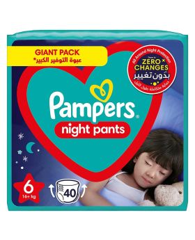 Pampers Night Pants Baby Diapers For All Round Protection, Size 6 For 16+kg Baby, Giant Pack of 40's