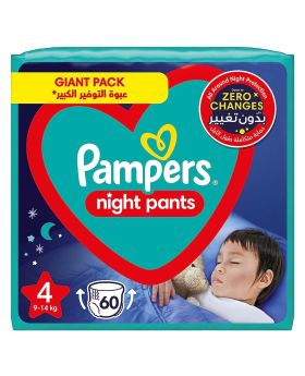 Pampers Night Pants Baby Diapers For All Round Protection, Size 4 For 9-14kg Baby, Giant Pack of 60's