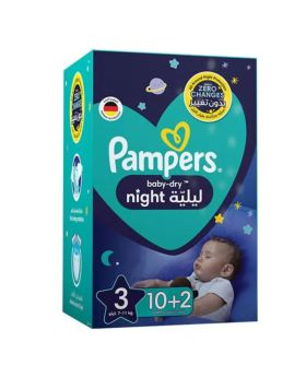 Pampers Baby-Dry Extra Sleep Protection Night Diapers, Size 3 For 7-11kg Baby, Pack of 12's