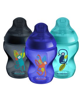 Tommee Tippee Closer To Nature 260ml Coloured Baby Feeding Bottle With Breast Like Teat, Midnight Jungle, Pack of 3's