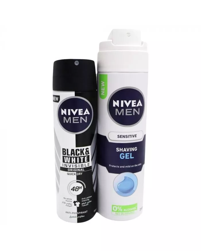 Nivea Men Black and White Anti-Perspirant 150 mL + Sensitive Shaving Gel  200 mL Promo Kit