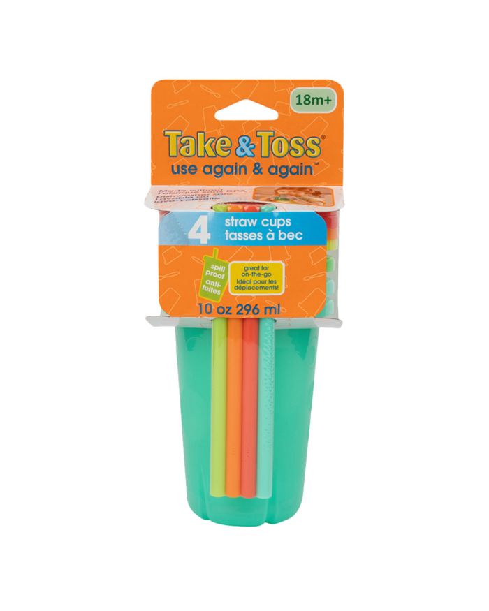 The First Years Take & Toss Spill-Proof Straw Cups With Snap on Lids, 18+  Months, 4 Pk 