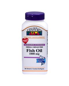 21st Century Omega 3 Reflux Free Fish Oil 1000mg Enteric Coated Softgel For Heart Health, Pack of 90's