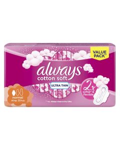 Always Cotton Soft Ultra Thin Normal Sanitary Pads With Wings, Pack of 20's