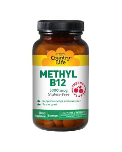 Country Life Methyl B12 5000 mcg Cherry Flavor Lozenges For Energy Support, Pack of 60's