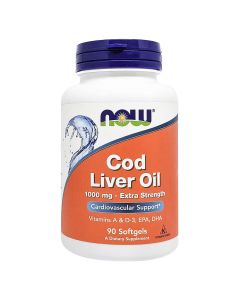 Now Extra Strength 1000mg Cod Liver Oil Softgels For Cardiovascular Support, Pack of 90's