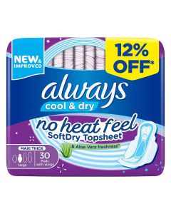 Always Cool & Dry, No Heat Feel, Maxi Thick, Large Sanitary Pads With Wings, Pack of 30's