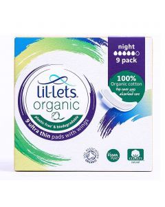 Lil-lets Organic Cotton Ultra-Thin Sanitary Pads With Wings Night Pack 9's
