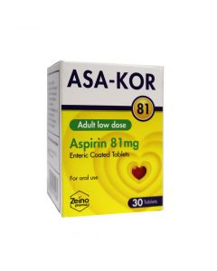 Zeino Pharma Asa-Kor Aspirin 81 mg Enteric Coated Tablets 30's