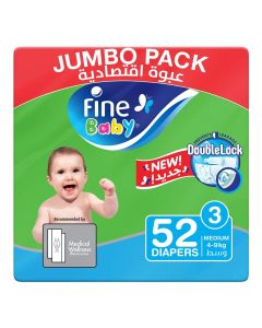 Fine Baby Double Lock Medium Diapers Size 3, 4-9 Kg 52's