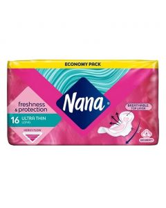Nana Freshness & Protection Ultra Thin Long Sanitary Pads with Wings For Heavy flow 16's