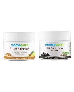 Mamaearth Argan Hair Mask For Frizz Free & Stronger Hair 200 g + Mamaearth C3 Face Mask For Healthy & Glowing Skin 100 g Combo Offer