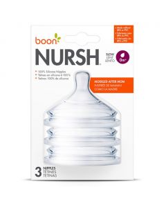 Boon Nursh Nipples Slow Flow Rate For 0 Months+ Babies 3's