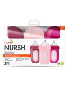 Boon Nursh 3 Months+ Feeding Bottle Pink Multi 236ml, 3's