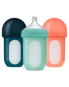 Boon Nursh Medium Flow Rate Baby Feeding Bottle 8 oz. For 3+Months Baby, Monochrome, Pack of 3's