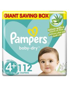 Pampers Baby-Dry Diaper With Aloe Vera Lotion, Size 4+, 10-15Kg, Pack of 112's