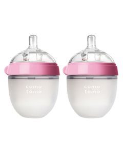 Comotomo Soft Hygienic Silicone Natural Feel Baby Feeding Bottle Pink/White 150ml, Pack of 2's