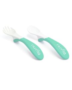 Nuvita Easy Eating Plastic Spoon & Fork Set - Green