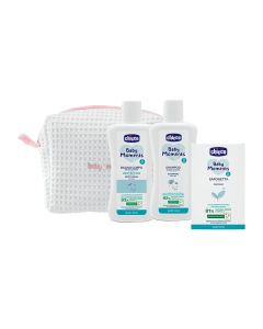 Chicco Baby Moments Beauty Pink Zip Bag With 3 Baby Bath & Skin Care Essentials - Gift Set