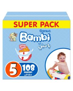 Sanita Bambi Tom And Jerry Baby Diapers, Size 5, X-Large For 12-22 Kg Baby, Super Pack of 108's 