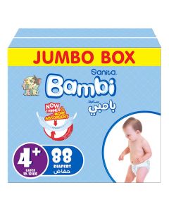 Sanita Bambi Tom And Jerry Baby Diapers, Size 4+, Large For 10-18 Kg Baby, Jumbo Box of 88's