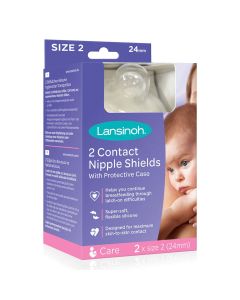 Lansinoh Contact Nipple Shields With Protective Case For Breastfeeding Moms, Size 2, 24mm, Pack of 2's