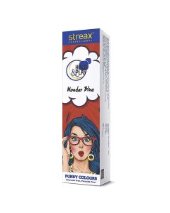 Streax Professional Hold & Play Ammonia & Peroxide - Free Funky Colors Semi-Permanent Hair Color Cream - Wonder Blue 100g